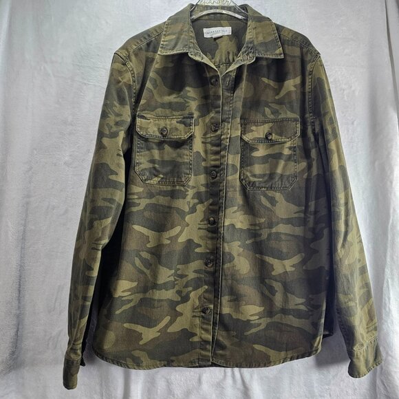 Aeropostale Camouflage Jacket Button Up Unisex Medium Green Long Sleeve Cotton - Picture 2 of 10